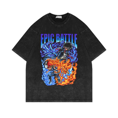 Anime washed old short-sleeved T-shirt