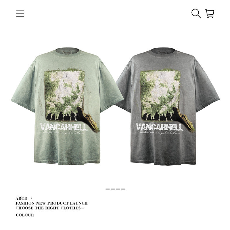 American vintage street T-shirt pure cotton retro men's and women's summer loose