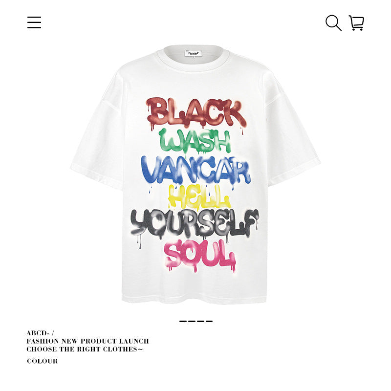 American vintage street T-shirt cotton men's summer loose