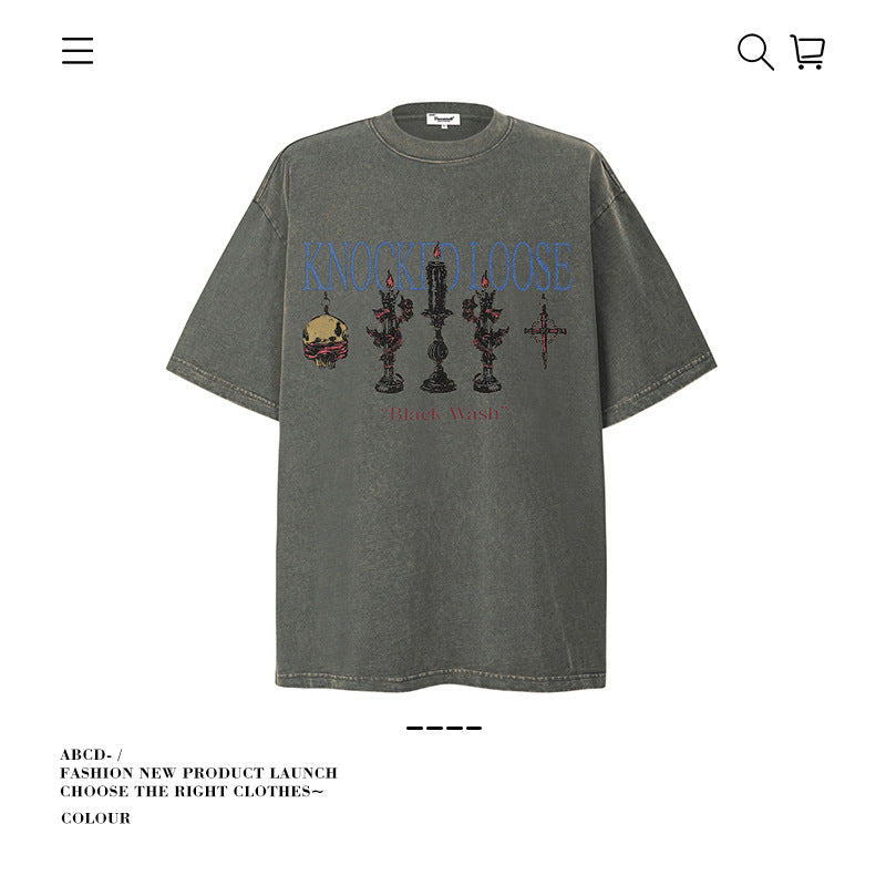 American vintage street T-shirt pure cotton retro men's and women's summer loose