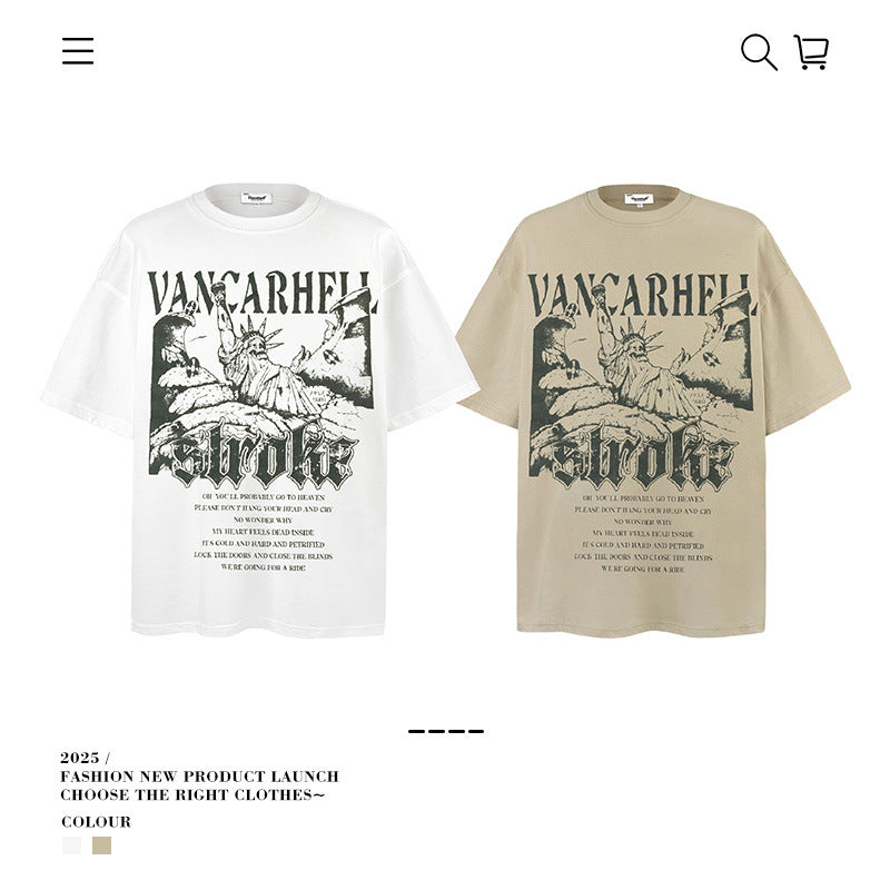 American vintage street T-shirt vintage loose cotton summer men