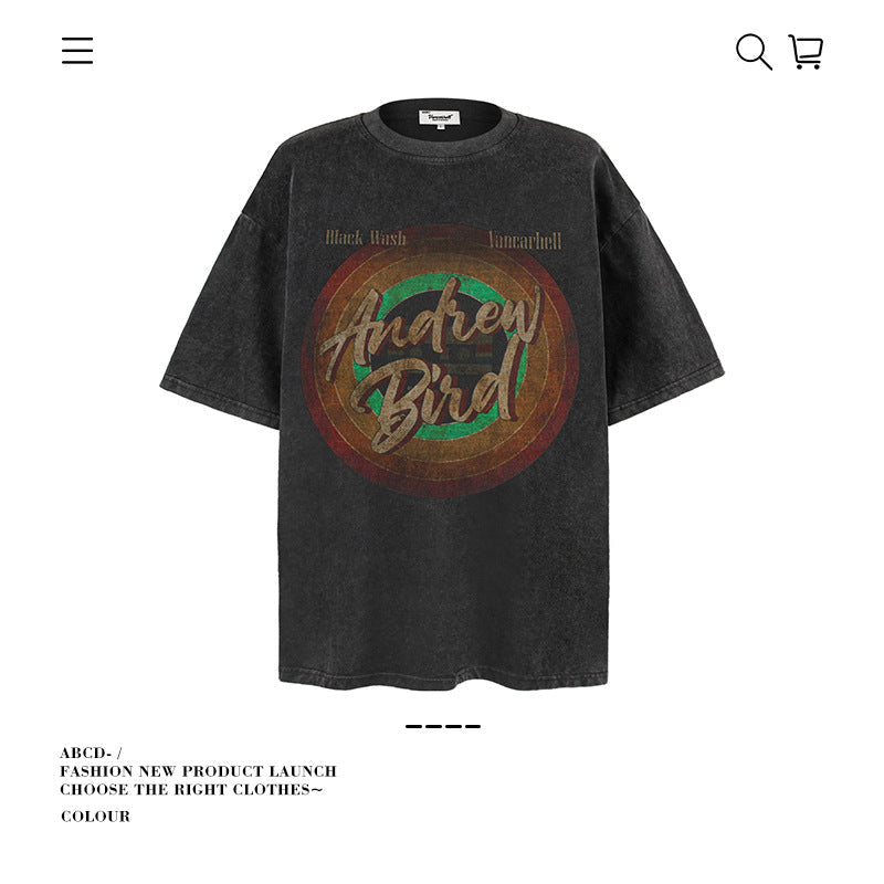 American vintage street T-shirt pure cotton retro men's and women's summer loose half sleeves