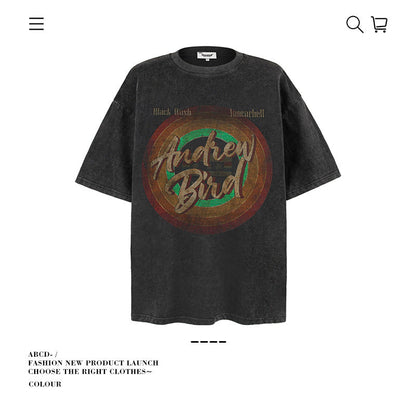 American vintage street T-shirt pure cotton retro men's and women's summer loose half sleeves