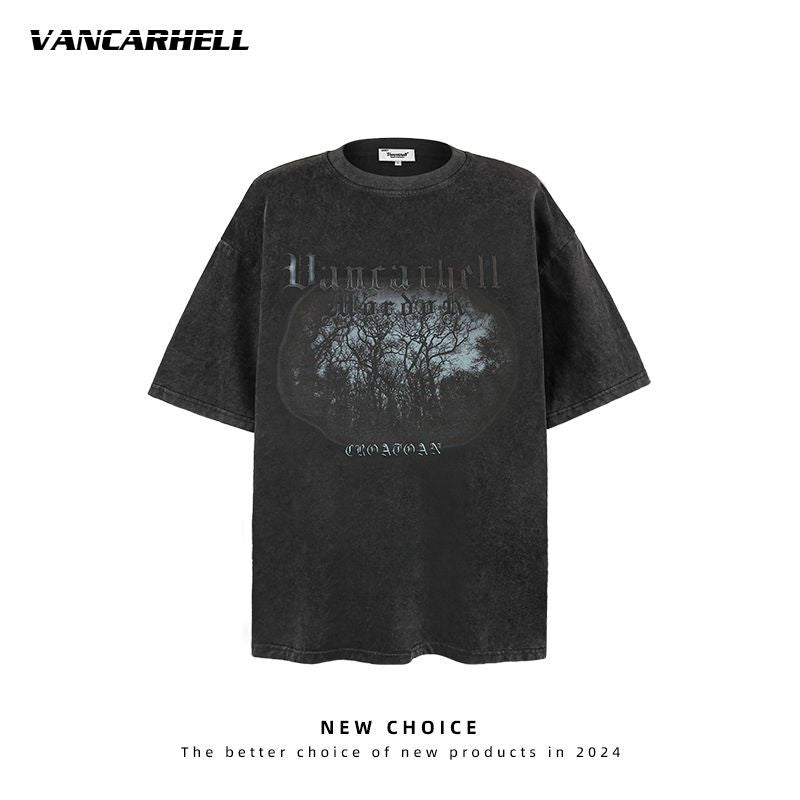 American vintage street T-shirt vintage men's pure cotton men's summer loose