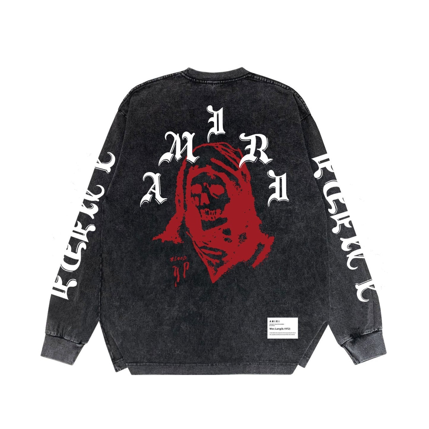 Amiri Long-Sleeved Shirt Cool Handsome Personalized Printed Vintage Retro Long Sleeve T-shirt