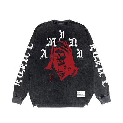 Amiri Long-Sleeved Shirt Cool Handsome Personalized Printed Vintage Retro Long Sleeve T-shirt
