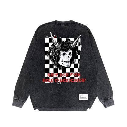 Amiri Long-Sleeved Shirt Horn Skull Vintage Distressed Long Sleeve T-shirt
