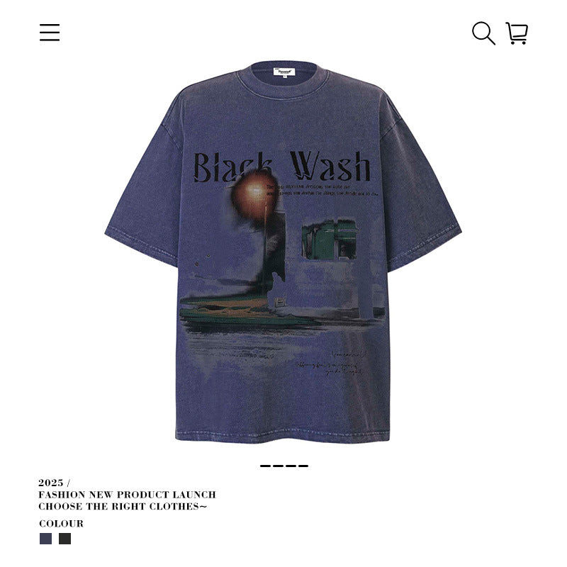 American vintage street T-shirt loose cotton retro large size men's clothing