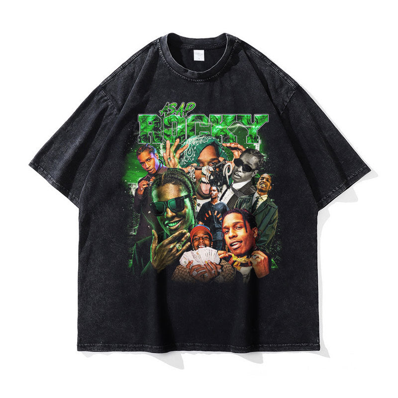 Asap Rocky T Shirts MADARTIST Asap Rocky Washed Old T-Shirt Vintage Short Sleeve