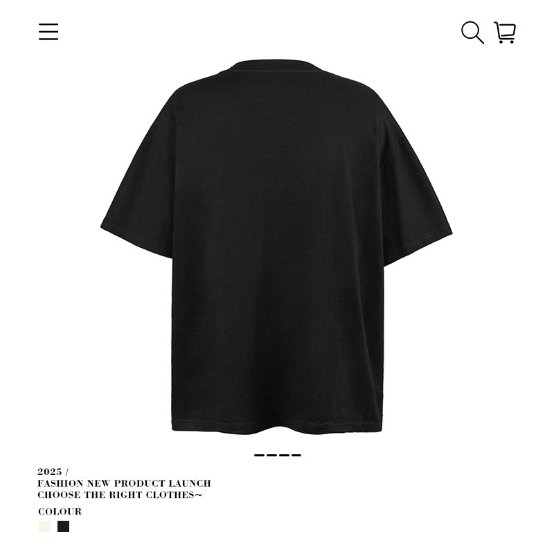 American vintage street T-shirt retro men's summer loose half-sleeved shirt