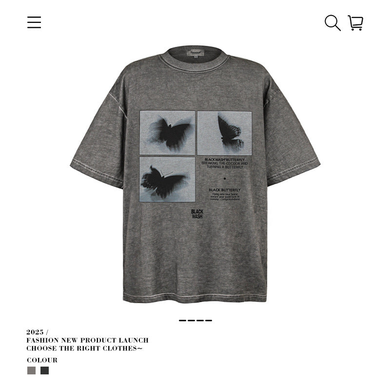 American vintage street T-shirt retro men's loose casual top