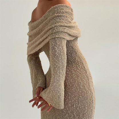 Beach Sweater Dress Autumn Sexy Backless Slim Fit Long Dress