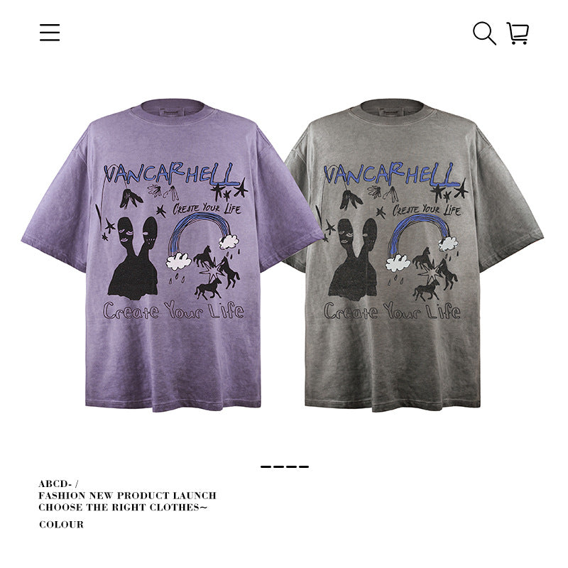 American vintage street T-shirt pure cotton retro men's and women's summer loose