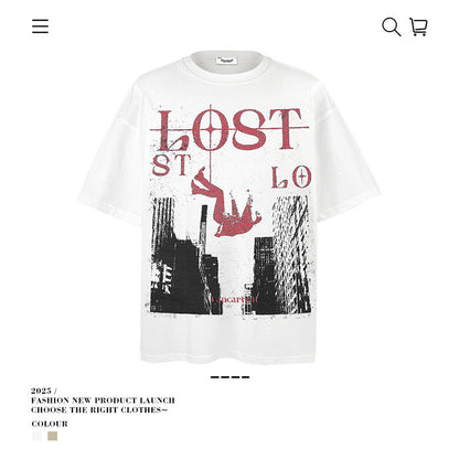 American vintage street T-shirt pure cotton retro men's and women's summer loose