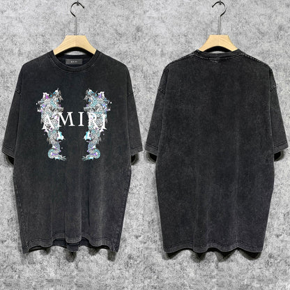 Amiri T Shirts Washed and Worn Retro Short Sleeve T-shirt