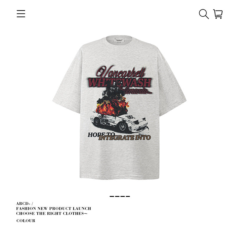 American vintage street T-shirt pure cotton retro men's and women's summer loose