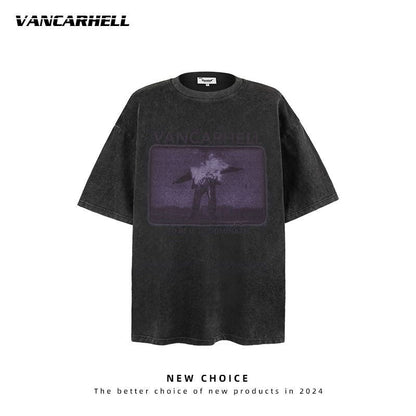 American vintage street T-shirt retro men's loose half-sleeved shirt