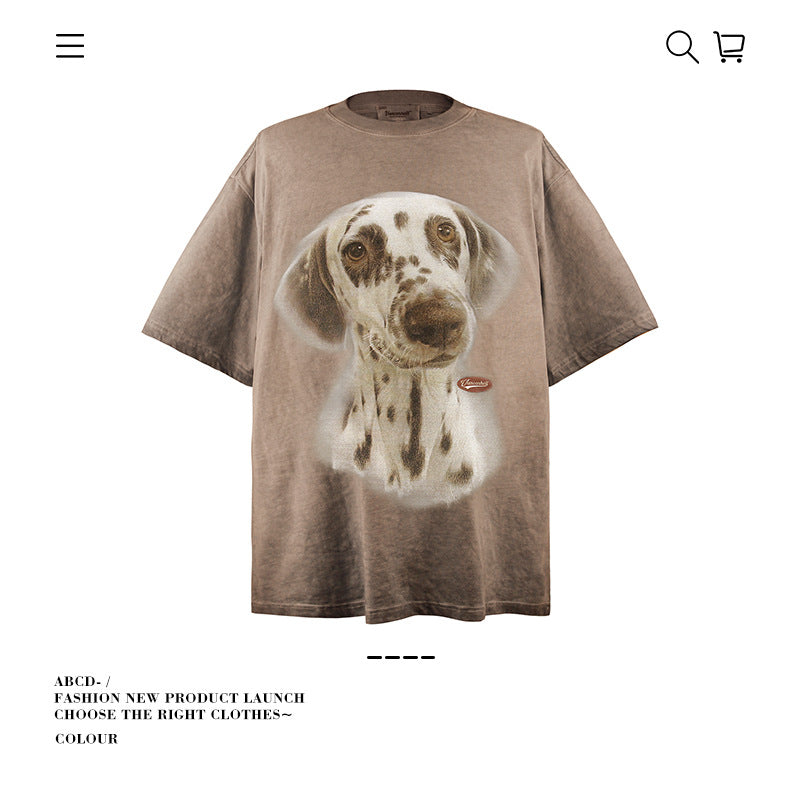 American vintage street T-shirt cotton vintage Doberman print men's summer loose