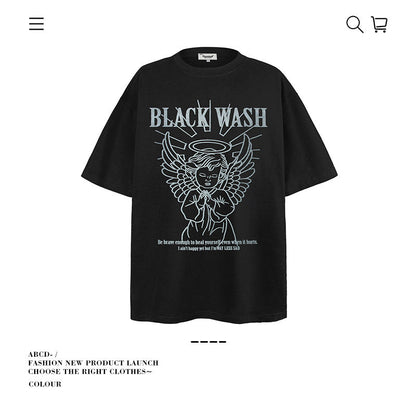American vintage street T-shirt pure cotton retro men's and women's summer loose