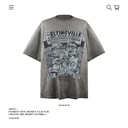American vintage street T-shirt pure cotton men's and women's summer loose