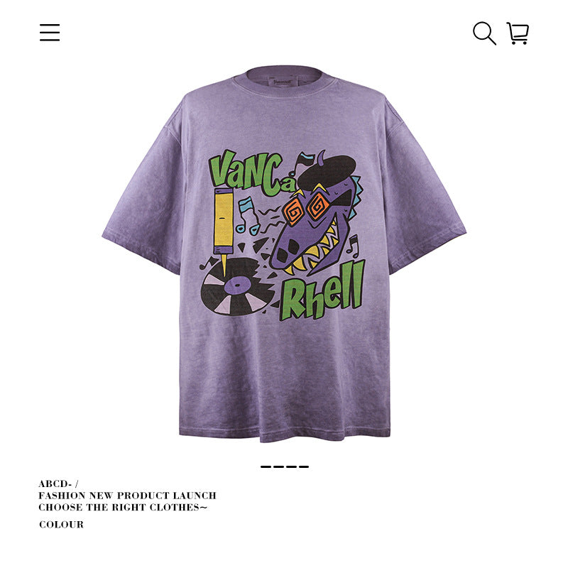 American vintage street T-shirt cotton men's summer loose