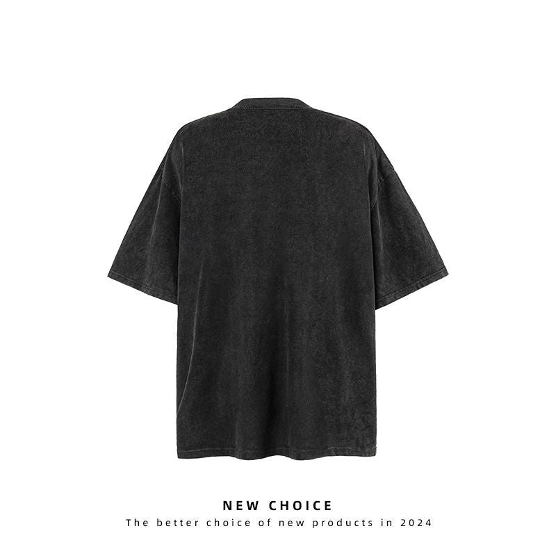 American vintage street T-shirt vintage men's pure cotton men's summer loose