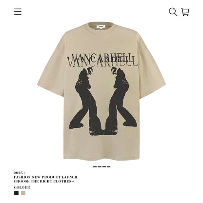 American vintage street T-shirt pure cotton men's and women's summer loose half-sleeves