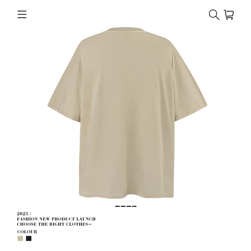 American vintage street T-shirt pure cotton retro men's and women's summer loose half sleeves