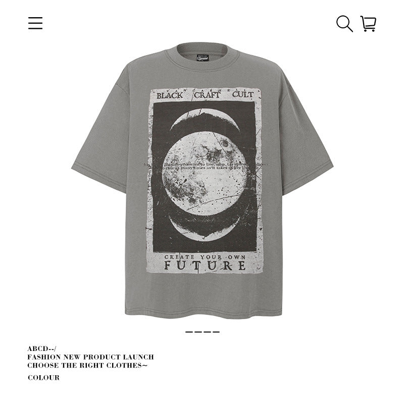 American vintage street T-shirt pure cotton retro men's and women's summer loose