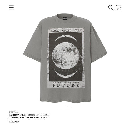 American vintage street T-shirt pure cotton retro men's and women's summer loose