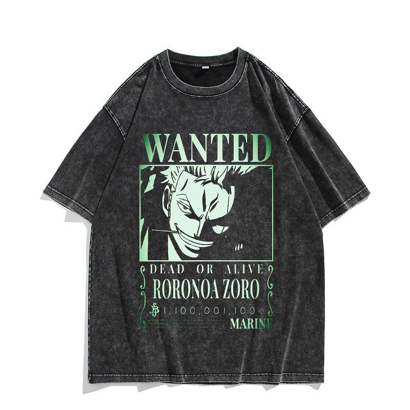 Anime Nika Luffy Washed Old Retro T-Shirt Short Sleeve