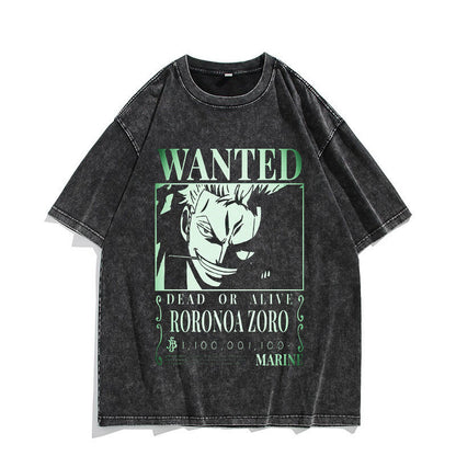 Anime Nika Luffy Washed Old Retro T-Shirt Short Sleeve