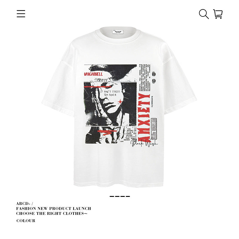 American vintage street T-shirt pure cotton retro men's and women's summer loose