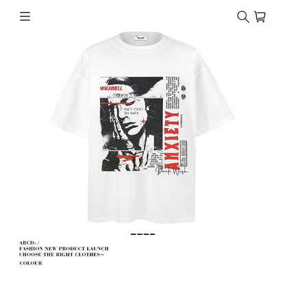 American vintage street T-shirt pure cotton retro men's and women's summer loose