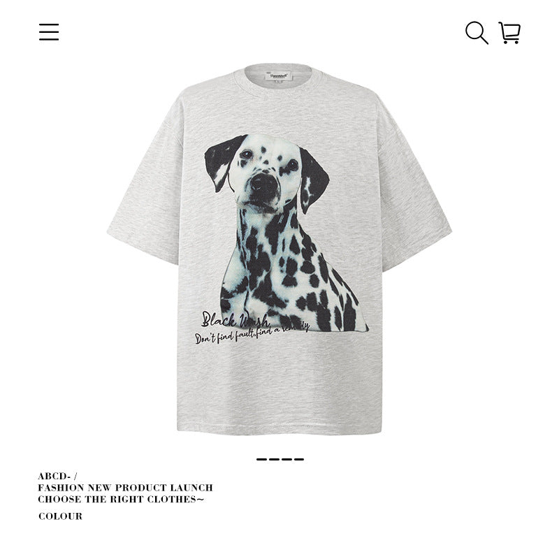 American vintage street T-shirt cotton doberman boys summer loose half sleeve