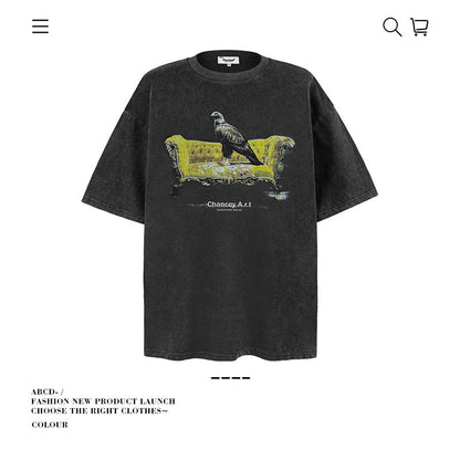 American vintage street T-shirt cotton vintage men and women loose summer
