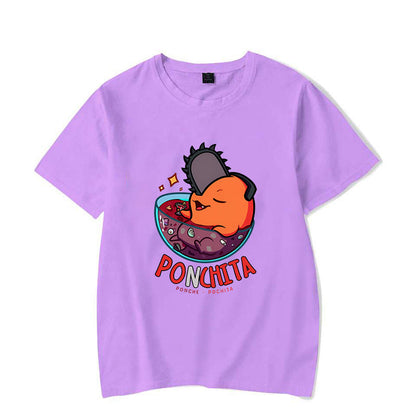 2024Funny Pochita Print T-shirt Summer Anime Pattern Print T