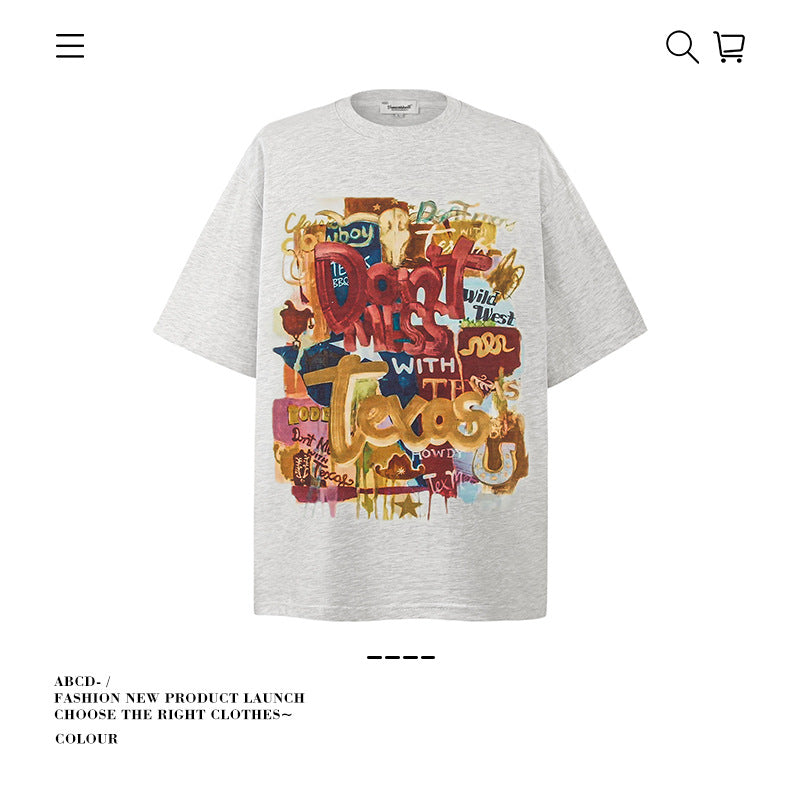 American vintage street T-shirt cotton men's summer loose