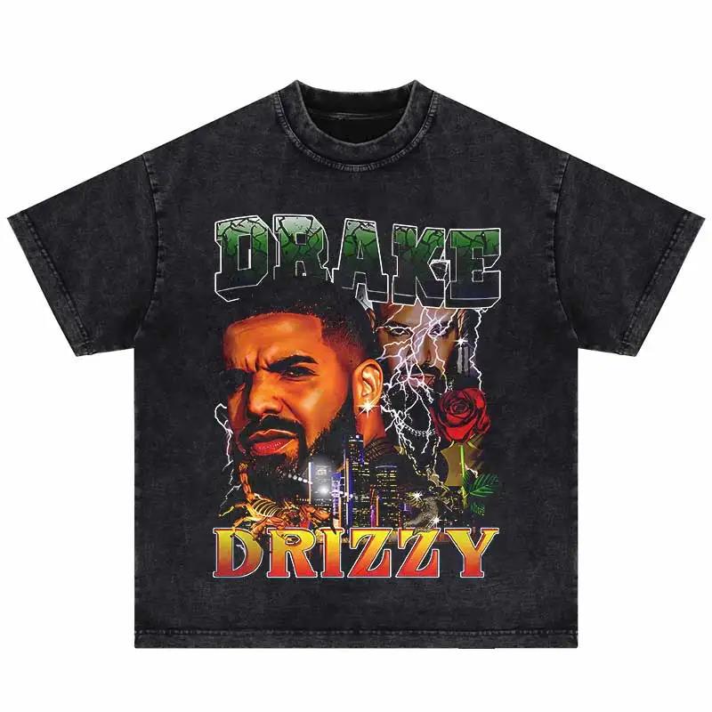 2024Summer Washed Short Sleeve Tshirts Men Hip Hop Portrait (Prat 2)