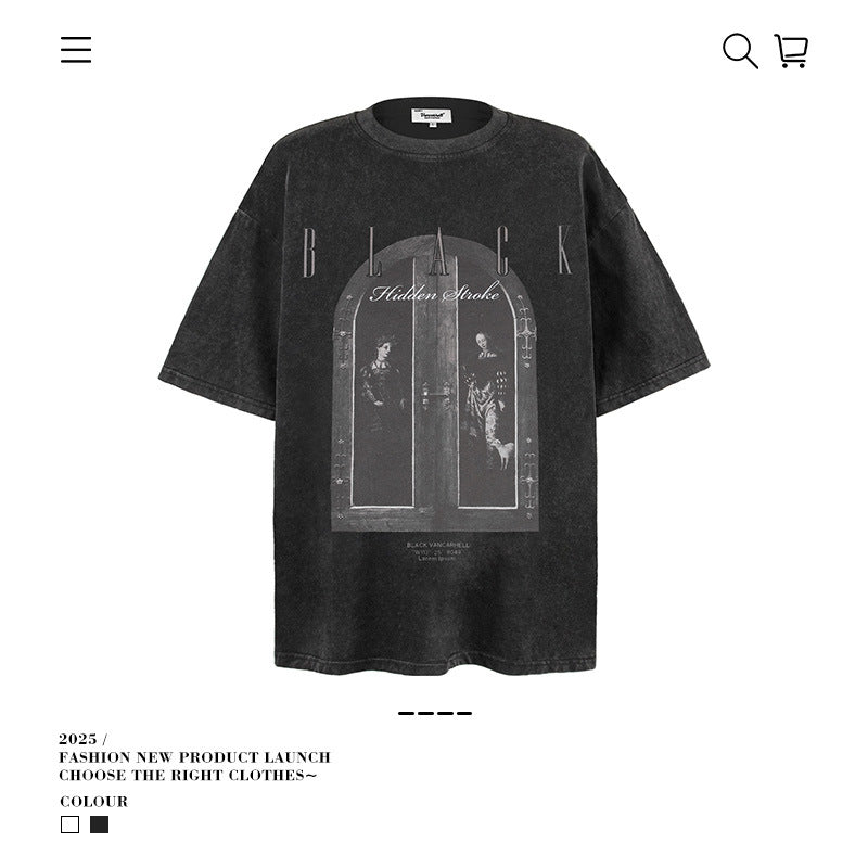 American vintage street T-shirt retro men's loose casual top