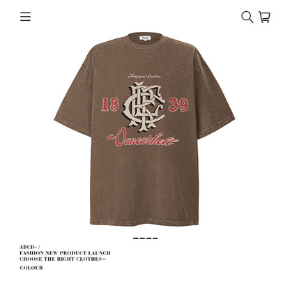 American vintage street T-shirt pure cotton retro men's and women's summer loose