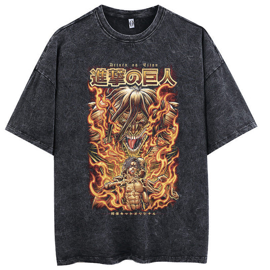 Attack Giant Cotton Cartoon Print Cartoon Style Pickling T