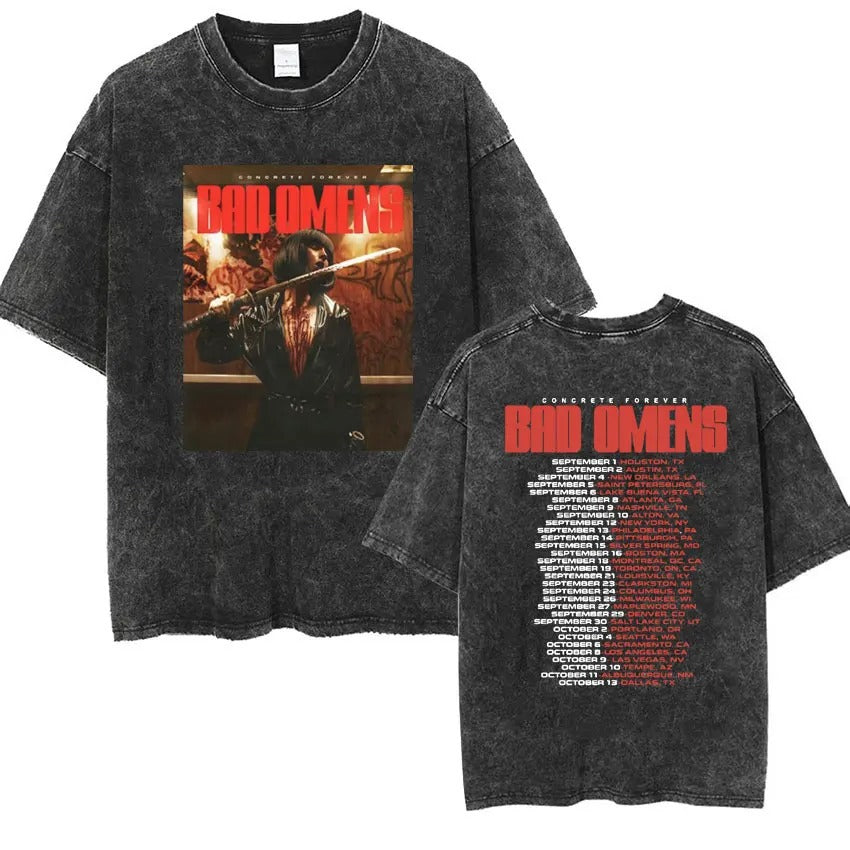 Bad Omens Band Music Tour 2024 Washed T Shirt Retro 90s Men