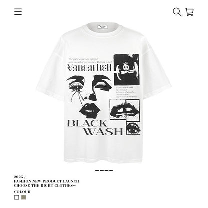 American vintage street T-shirt vintage loose cotton summer boys