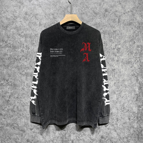 Amiri Long-Sleeved Shirt Cool Handsome Personalized Printed Vintage Retro Long Sleeve T-shirt
