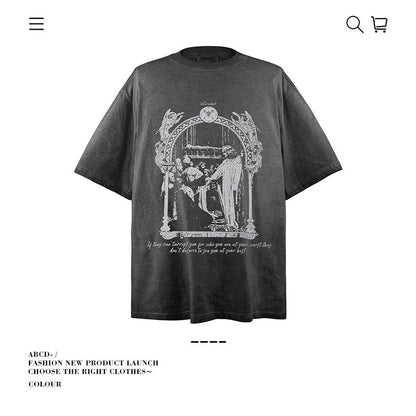 American vintage street T-shirt cotton vintage character print men and women summer loose