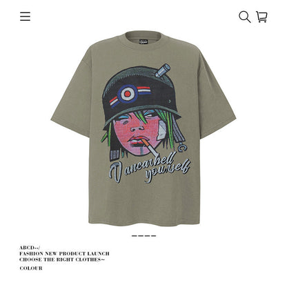 American vintage street T-shirt pure cotton men's and women's summer loose