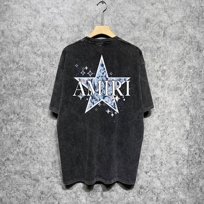 Amiri T-shirt Washed and Worn Retro Short Sleeve T-shirt