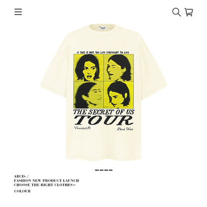 American vintage street T-shirt pure cotton retro men's and women's summer loose