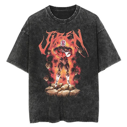 2024Men Tshirt Washed Black Vintage Japanese Anime Dragon